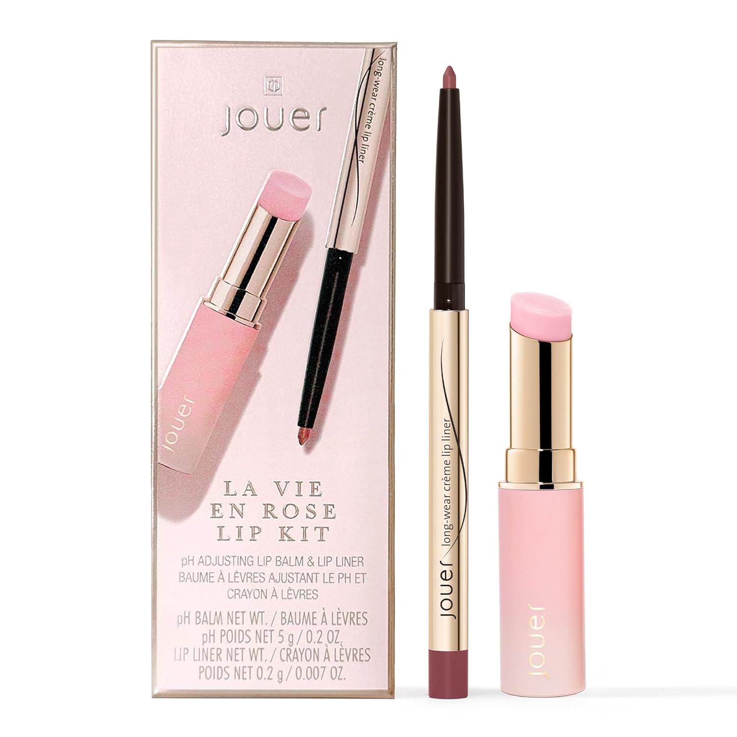 Jouer La Vie En Rose Lip Kit, Lip Liner and Adjusting pH Lip Balm, Changing Tinted Lip Balm and Liner, Hydrating Color Changing Lip Kit, Vegan & Cruelty Free