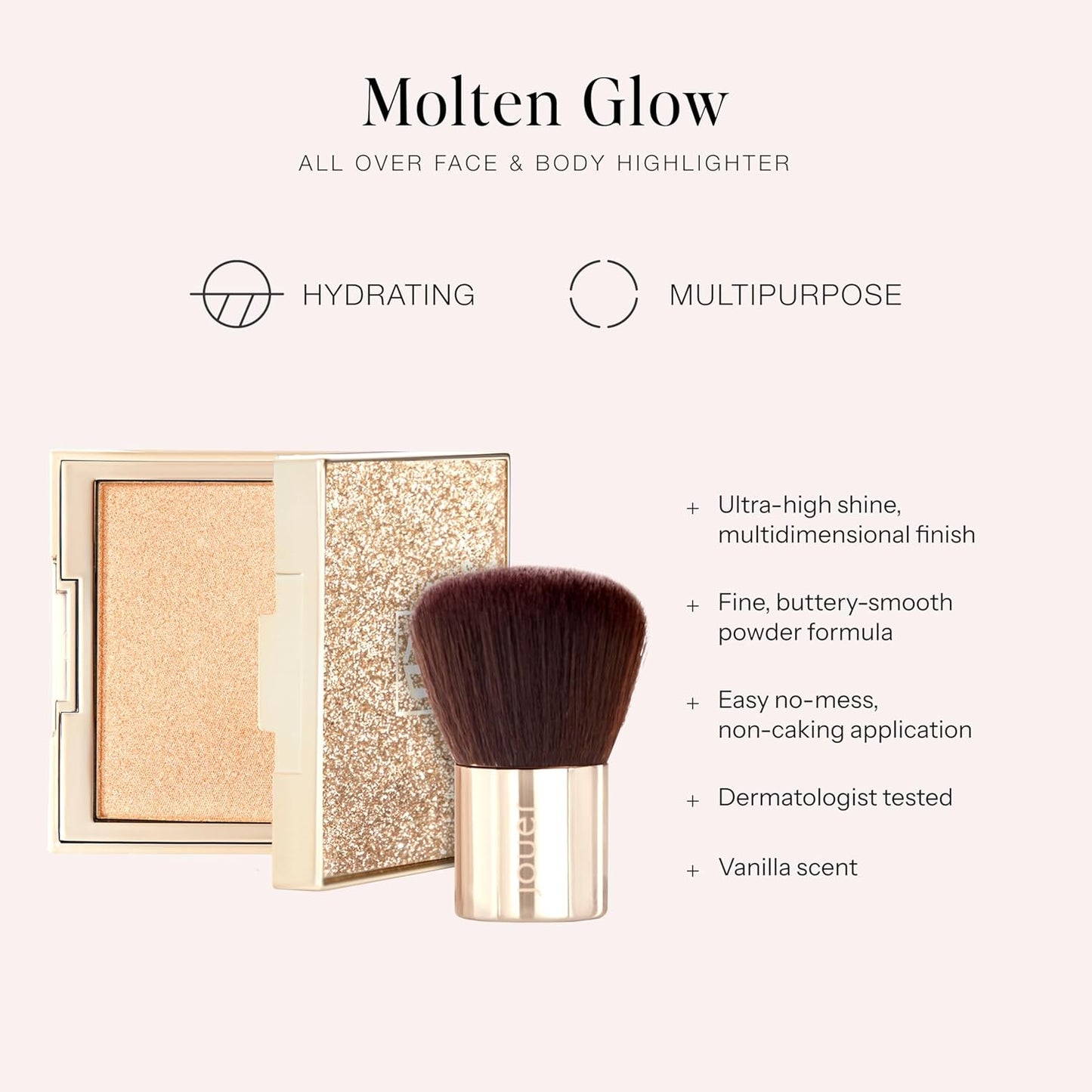 Jouer Molten Glow All Over Face & Body Highlighter & Travel Brush Set - Luminizing Makeup - Shimmer & Highlight Powder